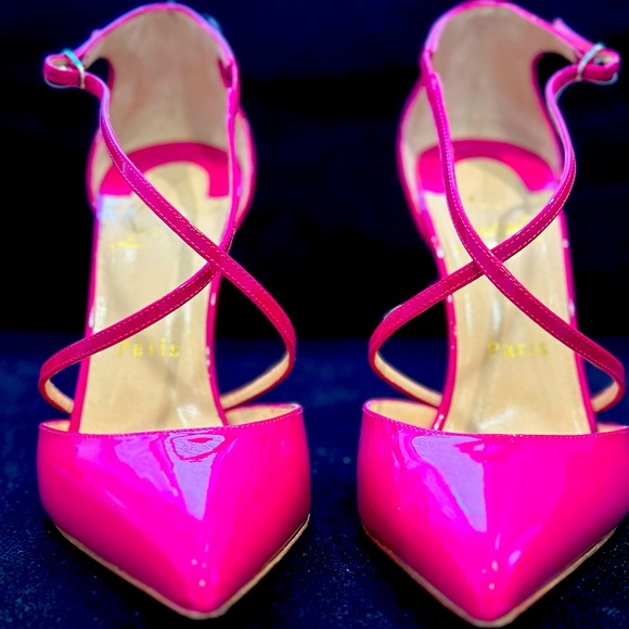 Christian louboutins patent leather magenta strappy heels. Pointy toe. 5.5” heel - Picture 1 of 7